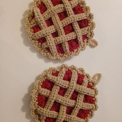 Handmade Crochet Cherry Pie Potholders 