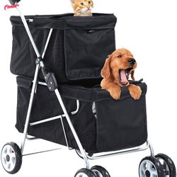 Double Dog Stroller Pet Stroller Cat Stroller for Small Medium Dogs Cats 2 Doggie Puppy 
