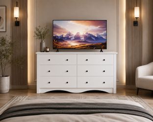 New Modern Double Dresser with 6 Drawers, Wide Chest Storage Organizer and TV Stand for Bedroom, Living Room, Hallway, Dormitory,  New in box T-WD23-0