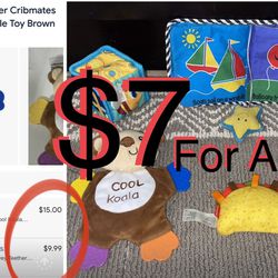 $7 Budle Of Baby toys Fabric Books,Crinkled Toys Taco teether,Kool Koala teether etc washable Toys