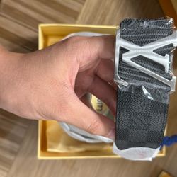Louis Vuitton Belt- Black Checkered Belt, Silver Buckle - Large (34-36)