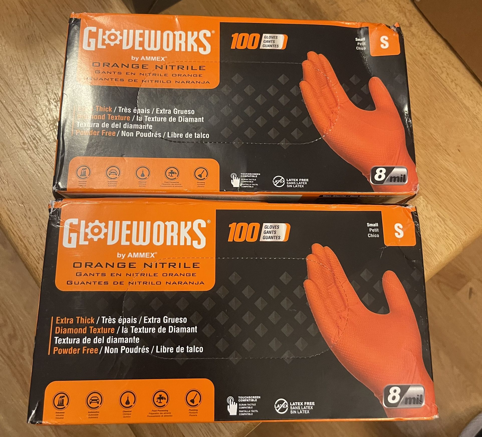 GLOVEWORKS HD Orange Nitrile Disposable Gloves Size Small, 8 Mil, Latex