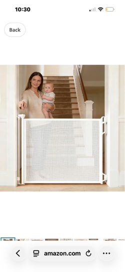 Retractable Baby Gate, 55" Wide Mesh Gate, White