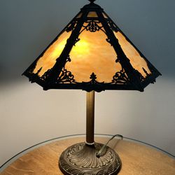 Antique Rainaud Slag Glass Table Lamp