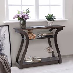 Wood Console Table with Curved Legs and Shelf, 3 Tier Modern Accent Sofa Table for Entrywaty