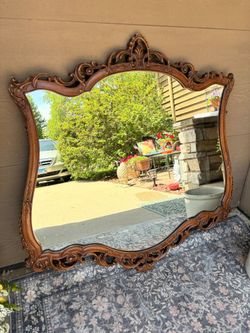 Gorgeous Antique Baroque Style Hand Crafted Italian Ornate Large Walnut Wall Mirror
