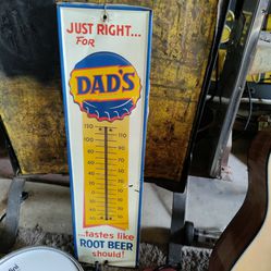 Vintage Dads Root beer Tin Litho Thermometer 
