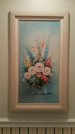 29 by 17 Flower picture painted on canvas on good quality wood frame