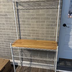 Metal sturdy pantry shelf storage with wood block