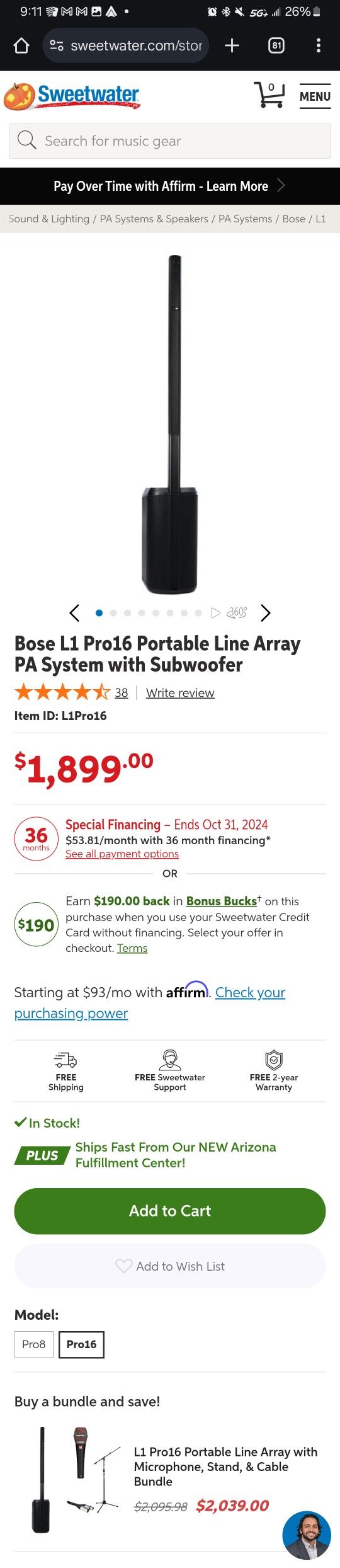 BOSE L1 PRO 16 portable PA System