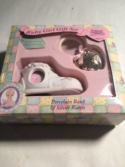 Precious Moments Porcelain Bank & Silver Rattle