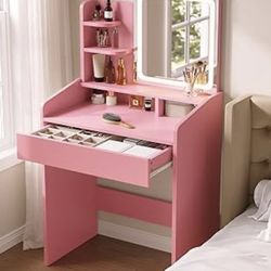 Pink Vanity Desk w/ Mirror & Storage – Like New 💕