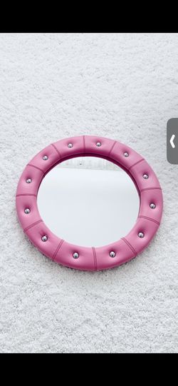 Y2K Spencer’s 18” Round PinkTufted Vanity Makeup Mirror 