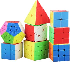 STEAM Life Speed Cube Set 8 Pack Magic Cube | Includes Speed Cubes 3x3, 2x2, 4x4, Pyramid Cube, Megaminx Cube Bundle Collection Cube Toys for Kids & A