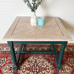 Herringbone and Dark Green Coffee Table - Solid Wood