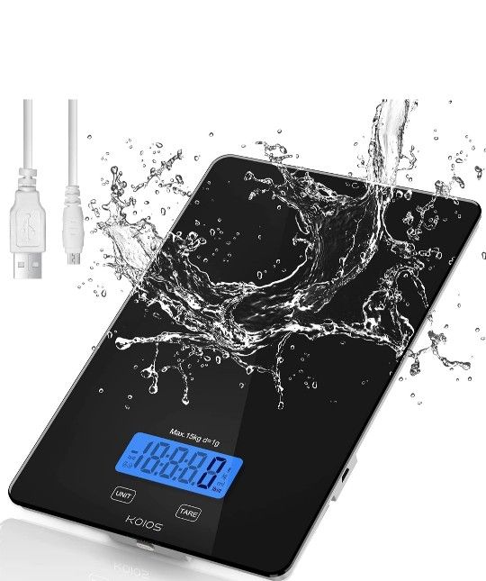KOIOS Food Scale, 33lbs/15kg Digital Kitchen Scale for Food and Cooking Grams, Baking, Accurate 0.1oz Graduation, Waterproof Tempered Glass, USB Recha
