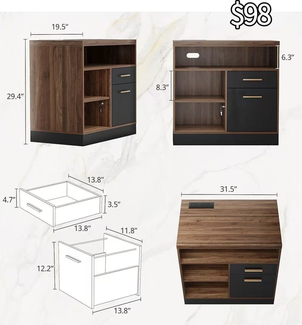 😀 2 Drawer Wood File Cabinet, Filing Cabinet for Home Office with Lock, Power Strip, Storage Shelves, Lateral File Cabinet Fits Letter/A4 Size, Black