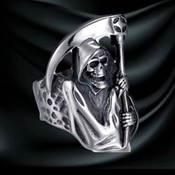  Vintage Style Motorcycle Silver Skull Ring 