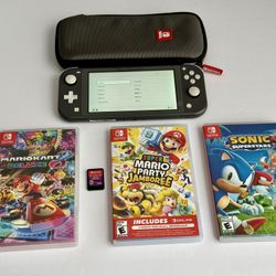 Nintendo Switch Lite (Gray) Bundle w/ 4 Games and a Case