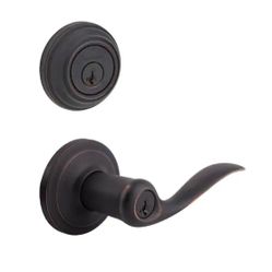 Kwikset Tustin Venetian Bronze ExteriorEntry Door Handle and Single Cylinder Deadbolt Combo Pack Featuring SmartKey Security @U8-401