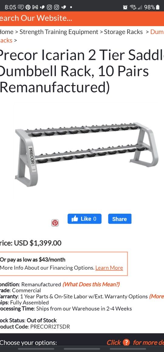 Precor Icarian 2 Tier Saddle Dumbbell Rack for Sale in Fresno CA OfferUp