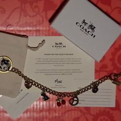 CIACH MOTIF BAG CHARM/KEYCHAIN.  GOLD TONE CHAIN,  MULTICOLORED CHARMS. 