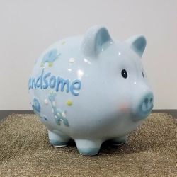 One Ceramic Piggy Bank 2014 Blue Boy Handsome. Perfect for Newborn, Baby Boy, or child Room Money Jars / 33182