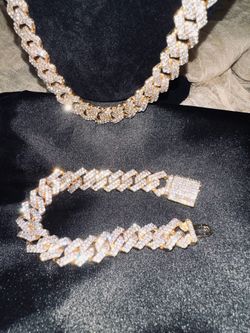 Diamond Gold Cuban Chain 24in + matching bracelet
