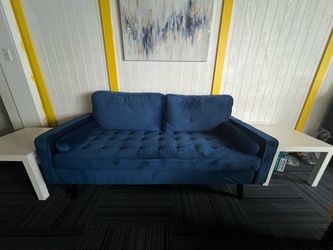 Navy Blue Velvet Tufted Sofa — Excellent Condition
