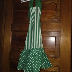 St. Patrick's Day Green & White Striped Polka Dot Ruffle Apron - Child/Adult Size