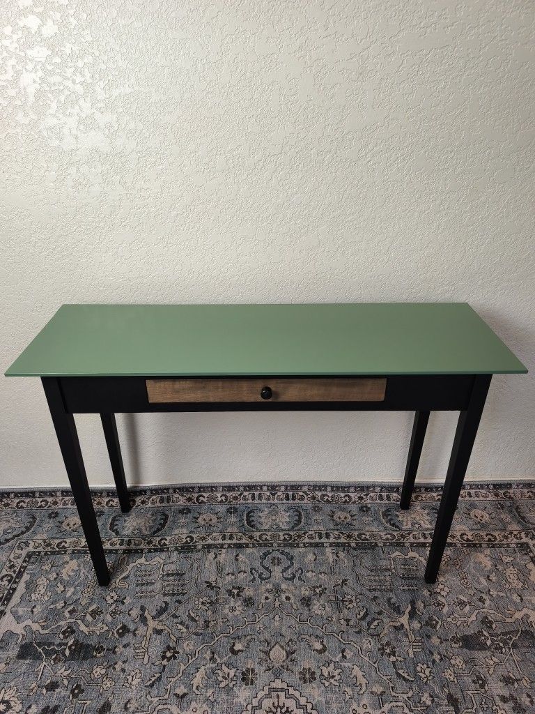 Minimalist Desk: Moss Green Top, Black Frame, Real Wood Drawer / READ DESCRIPTION