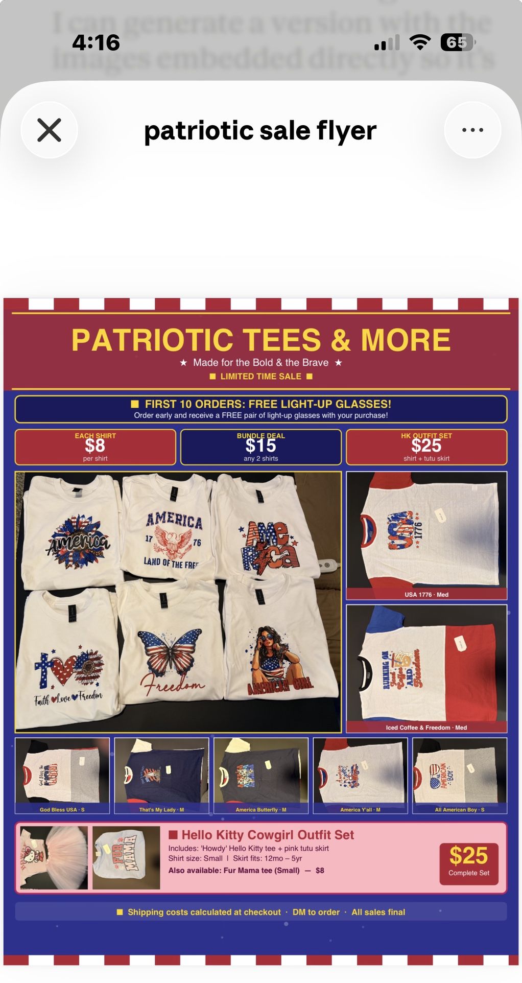 Patriotic T-Shirts. Size Small And Medium.