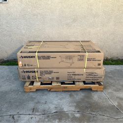 NEW Husky 52” 1-Drawer Adjustable Height Gloss Black Worktable & 46” 2-Drawer Adjustable Height Black Worktable