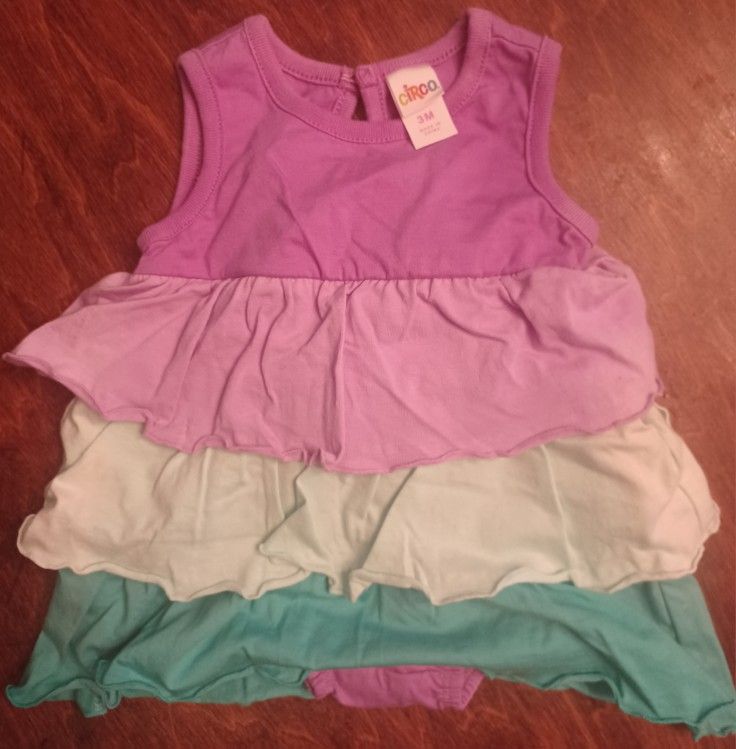 "Tri-Colored Onesie Dress" Size: 3 Months