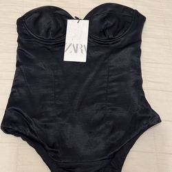 Zara Satin Effect Corset Bodysuit