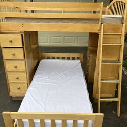 Twin bunk bed set desk and drawers