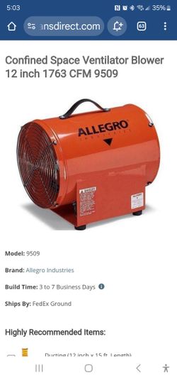 Confined Space Ventilator Blower 12 inch 1763 CFM 9509