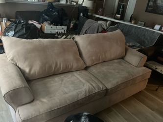 Beige Microsuede 3-Seat Sofa