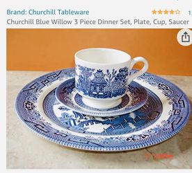 Churchill Made In England Classic Blue Willow-3 Piece Set Dinner Plate, Cup ,saucer