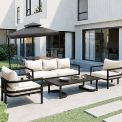 Assembled New Outdoor 4 Pieces Patio Furniture Sets with Cushions and Coffee Table Metal Sectional