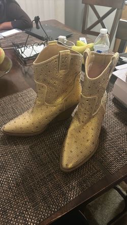 Gold rhinestone boots