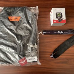 Taylor acoustic guitar Large Black Button Shirt Lanyard Beacon Tuner NEW