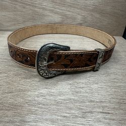 Myra Hand-Tooled Leather Style Cow Print Floral Bohemian Womens Belt 42 inches