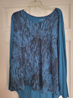 Croft & Barrow plus size 3x long sleeve blouse shirt blue and black pattern