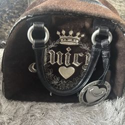 JUICY COUTURE handbag Vintage Brown Suede Velvet Bowling Bag purse logo y2k
