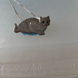 Silver Cat  Necklace With Sapphire Eyes. 