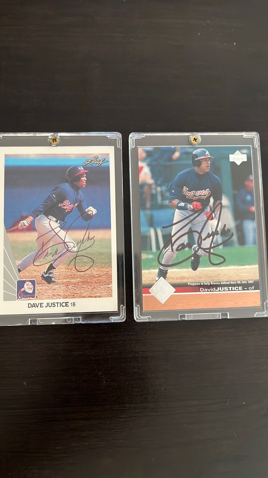 David Justice autographed baseball cards