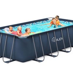 14ft x 7ft x 48in Metal Frame Swimming Pool Set for Families, Rectangular Above Ground Pool Set with Cartridge Filter Pump, Filter Cartridge, Pool Lad