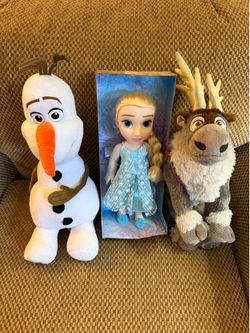 Disney Frozen Elsa Doll & Plush Set - 3pc Olaf & Sven Toy Lot