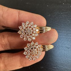 585 14K RG Rose Gold Stamped Dalia Flower Bloom Sparkle Stud Earrings